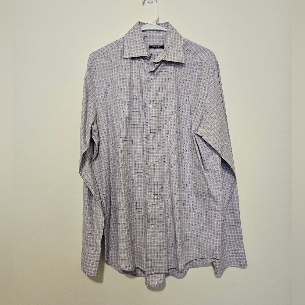 Saks Fifth Avenue Pink And Blue Mens Long Sleeve Button Down